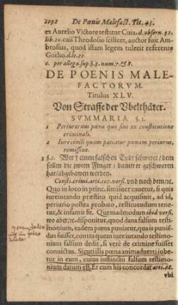 De Poenis Malefactorum. Titulus XLV. Von Straffe der Ubelthäter.