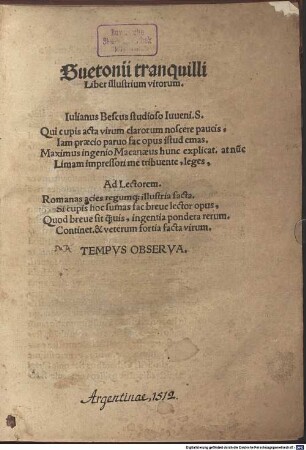 Suetonii tranquilli Liber illustrium virorum