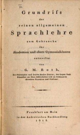 Grundriss der reinen allgemeinen Sprachlehre