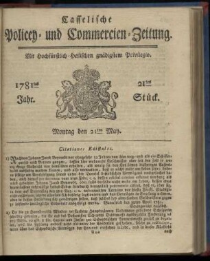 1781tes Jahr. 21tes Stück. Montag den 21ten May