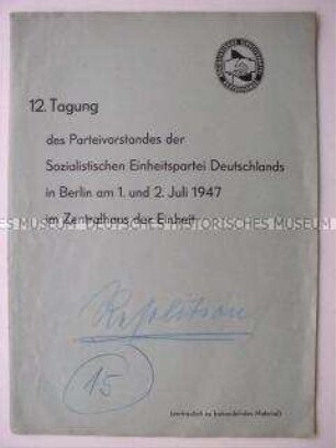 Delegiertenmappe zur 12. Tagung des Parteivorstandes der SED (ohne Inhalt)