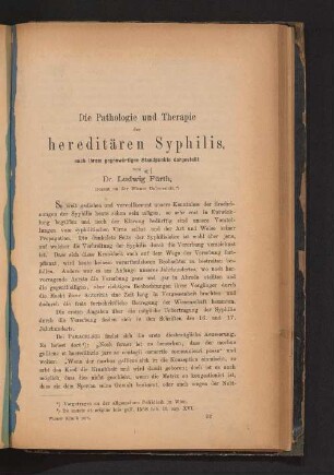Die Pathologie und Therapie der hereditären Syphilis nach ihrem gegenwärtigen Standpunkte darstellt
