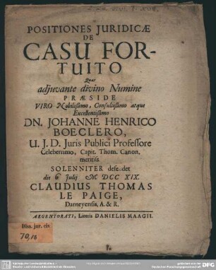 Positiones Iuridicae De Casu Fortuito