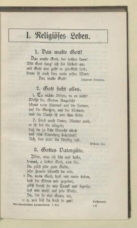 I. Religiöses Leben