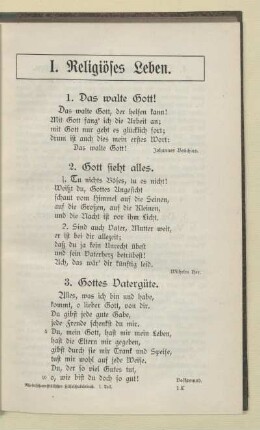 I. Religiöses Leben