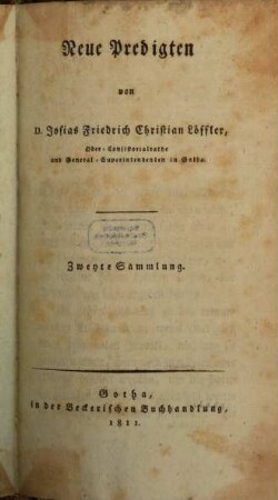 Neue Predigten, 2. Zweyte Sammlung