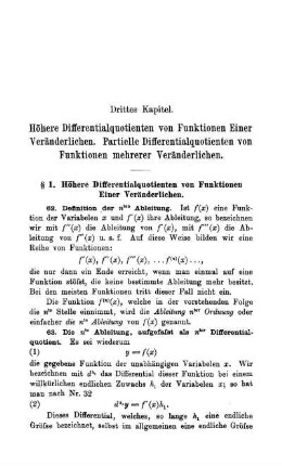 Drittes Kapitel. Höhere Differtialquotienten von Funktionen einer Veränderlichen. Partielle Differentialquotienten von Funktionen mehrerer Veränderlichen.