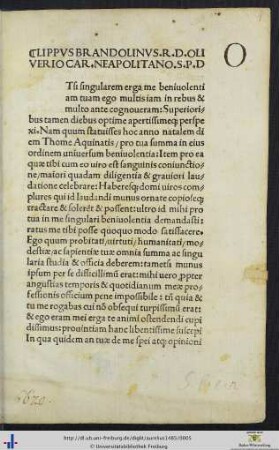 Lippus Brandolinus Oliverio Carafa Neapolitano Salutem Plurimum Dicit