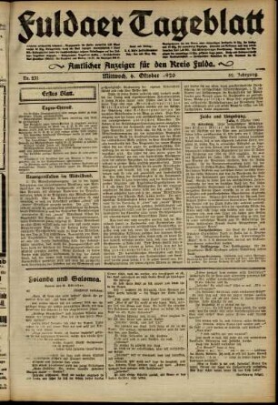 Erste Ausgabe vom Mittwoch, den 06. Oktober 1920.