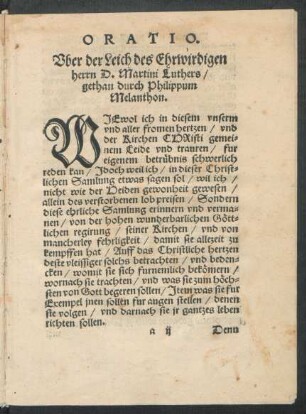 Oratio. Uber der Leich des Ehrwirdigen herrn D. Martini Luthers/ gethan durch Philippum Melanthon.