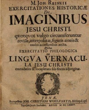 Exercitationes historicae de imaginibus Jesu Christi