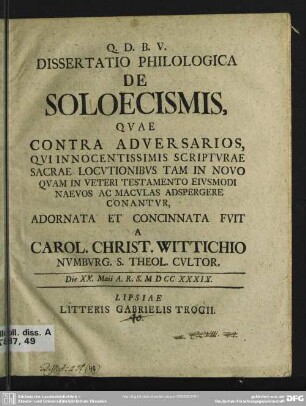 Dissertatio Philologica De Soloecismis