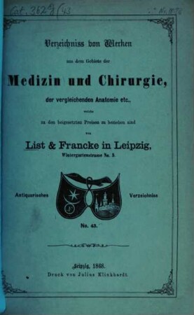 Lager-Verzeichnis, 43. 1868