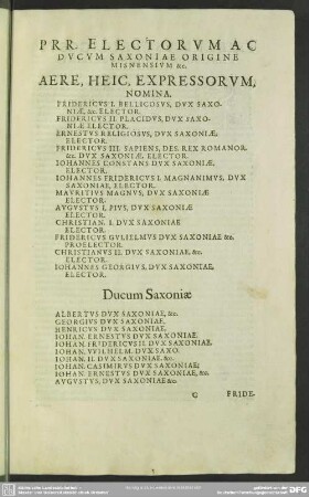 Prr. Electorum Ac Ducum Saxoniae Origine Misnensium [et]c.