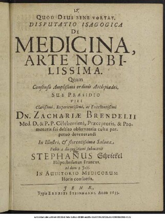 Disputatio Isagogica De Medicina Arte Nobilissima