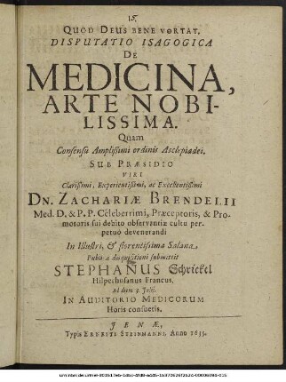 Disputatio Isagogica De Medicina Arte Nobilissima