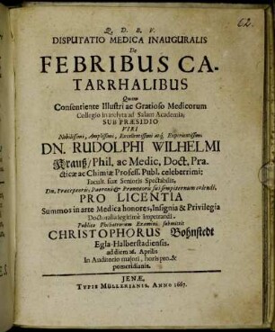 Disputatio Medica Inauguralis De Febribus Catarrhalibus