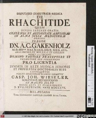 Disputatio Inauguralis Medica De Rhachitide