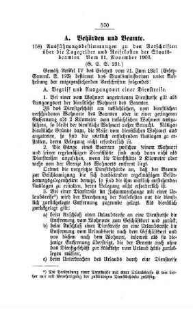 Ausführungsbestimmungen zu den Vorschriften über die Tagegelder und Reisekosten der Staatsbeamten. Vom 11. November 1903 : [A. Behörden und Beamte]