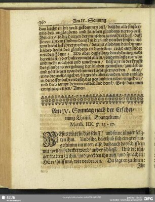 Am IV. Sonntag nach der Erscheinung Christi. Evangelium, Matth. IIX. v. 23-27.