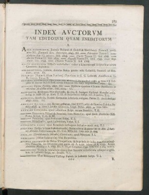 Index Auctorum Tam Editorum Quam Ineditorum