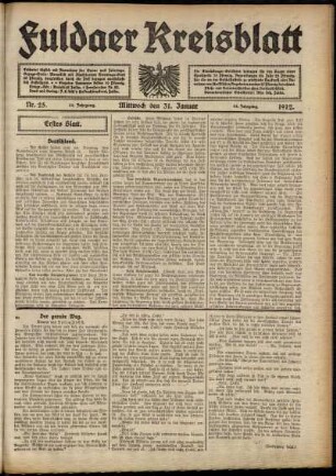 Erste Ausgabe vom Mittwoch, den 31. Januar 1912.