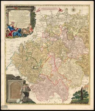 Karte vom Erzgebirgischen Kreis, 1:170 000, Kupferstich, um 1757 : Carte Von Ertzgebürgischen Creyss, In Churfürstenthum Sachssen : mit allen darinnen befindlichen Aemtern wie solche eingetheilet, und zwar: I. Die Aemter Zwikau und Werda, IIa. Wiesenburg, IIb. Amt Schwartzenberg, III. Amt Chemniz, IV. Amt Stollberg, V. Amt Grünheyn, VI. Amt Wolkenstein, IIV. Amt Lauterstein, VIII. Amt Augustusburg, IX. Amt Frankenberg, X. Amt Nossen, XI. Amt Freyberg, XII. Amt Grillenburg, XIII. Amt Frauenstein, XIV. Amt Altenberg, XV. Amt Dippoldiswalda, Ingleichen derer im Meisnischen Creys gelegenen Aemter: XVI. Amt Pirna und der Herrschafft Lauenstein, XVII. Amt Lohmen, XVIII. Amt Hohenstein, und denen Gräflich Schoenburgischen, im Marggrafthum Meissen belegenen Herrschafften und Aemteren, als A. Reichs-Herrschafften Glauchau und Lichtenstein, B. Rs. Grafschafft Hartenstein und Herschafft Stein, C. Amt Remissau, D. Reichs-Herrschafft Waldenburg, E. Amt Penig, F. Amt Rochsburg, G. Amt Wechselburg ; mit Königl. und Churfursl. Sachss. Privilegio / [Zeichner d. Kt.: A. F. Zürner]. - [Ca. 1:170 000]. - Amsterdam : P. Schenk , [um 1757]. - 1 Kt. auf 2 Bl. : Kupferst. ; Gesamtgr. 100 x 59 cm, je Teil 50 x 59 cm
