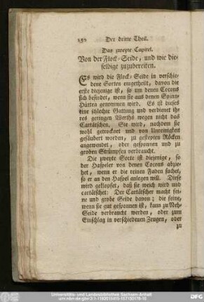 Das zweyte Capitel. Von der Flock-Seide, und wie dieselbige zuzubereiten.