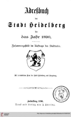 Adreßbuch der Stadt Heidelberg: Adreßbuch der Stadt Heidelberg für das Jahr 1890