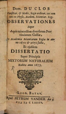 Observationes super aquis mineralibus Galliae