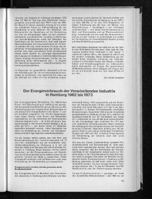 Der Energieverbrauch der Verarbeitenden Industrie in Hamburg 1962 bis 1973