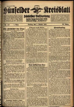 Erste Ausgabe vom Freitag, den 01. Oktober 1937.