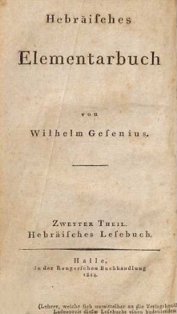 Hebräisches Elementarbuch, 2. Hebräisches Lesebuch