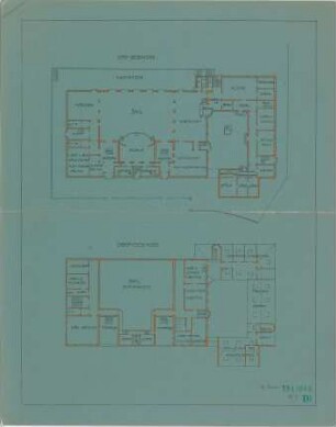 Fischer, Theodor; Geislingen / Steige; Saalbau - Grundriss EG, Grundriss OG