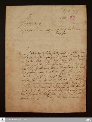 Brief von Samuel Urlsperger an August Hermann Francke.
