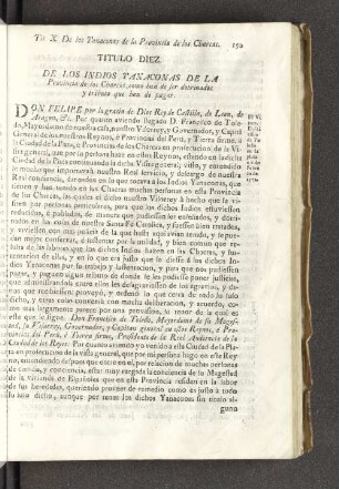 Titulo Diez. De los Indios Tanaconas de la Provincia de los Charcas...