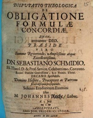 Disp. theol. de obligatione formulae Concordiae