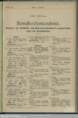 3. Berufsklassen und Gewerbebetriebe : Dritte Abteilung. Berufs-Verzeichnis