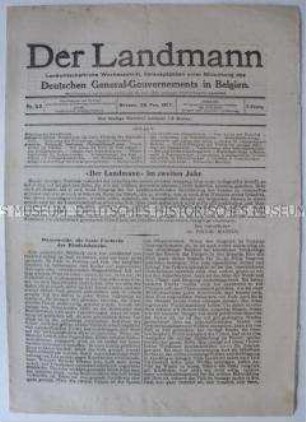 Landwirtschaftliche Fachzeitung für das besetzte Belgien "Der Landmann"