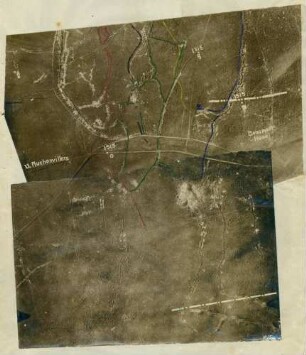 Foto der eigenen und vermuteten feindlichen Stellungen vor deren Linie an der Straße zwischen Auchonvillers und Beaumont-Hamel (Luftbild)