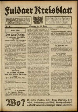 Erste Ausgabe vom Samstag, den 23. März 1918.