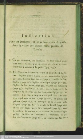 Indication pour les etrangers, et pour leur servir de guide dans la visite des choses remarquables de Dresde