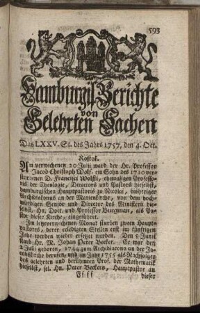Das LXXV. St. des Jahrs 1757, den 4. Oct. - Das LXXXII. St. des Jahrs 1757, d. 28. Oct.