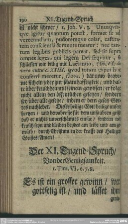 Der XI. Tugend-Spruch, Von der Genügsamkeit