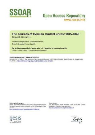 The sources of German student unrest 1815-1848