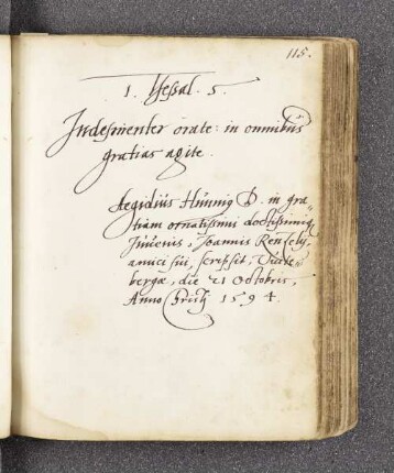 Aegidius Hunnius. – Incipit: Indesinenter orate, in omnibus gratias agite [Thessalonicenses 5]. – Wittenberg, 21.10.1594