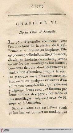 Chapitre VI: De la Côte d’Anatolie