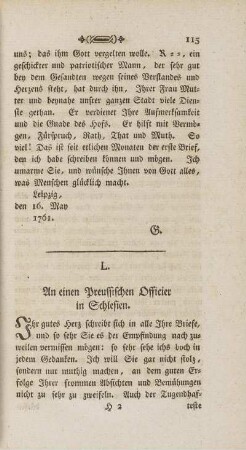 L. An einen Preussischen Officier in Schlesien