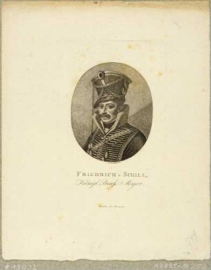 Bildnis des preußischen Offiziers und Held der Befreiungskriege Ferdinand von Schill, Brustbild in Uniform nach links
