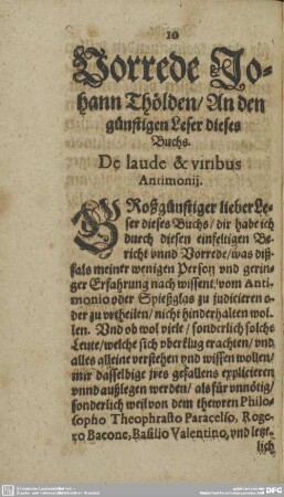 Vorrede Johann Thölden/An den günstigen Leser dieses Buchs.